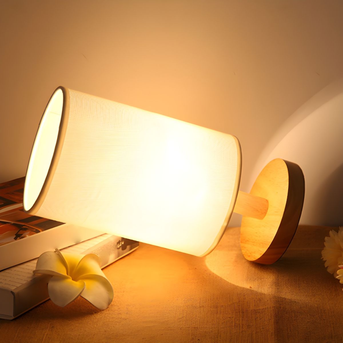 Quirdan | Modern Compact Wooden Table Lamp with Fabric Shade 6
